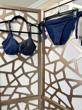 Max Swim Navy Shimmer Tie-Side Bikini Set -
